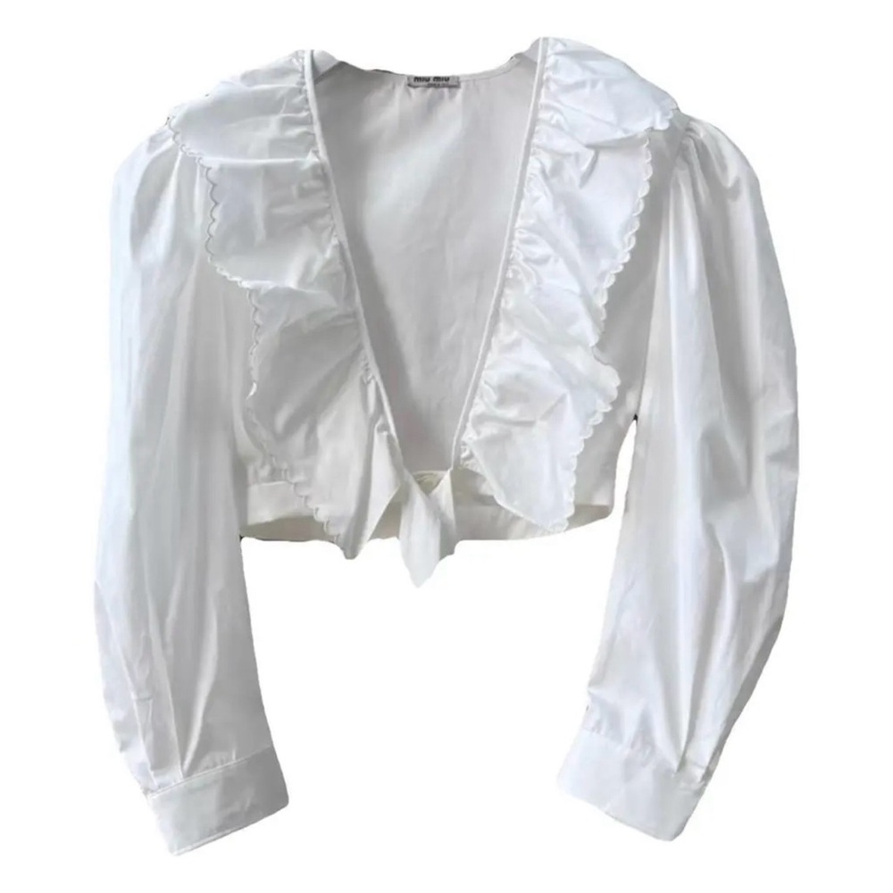 Miu Miu White Ruffled Cropped Blouse
